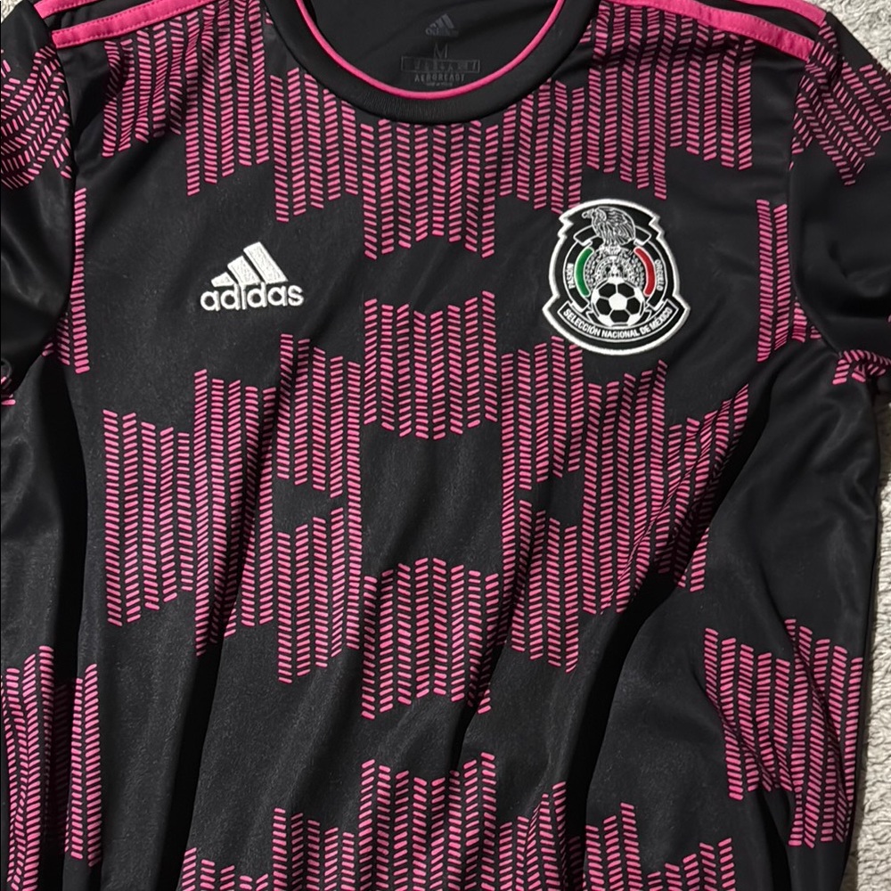 Adidas Black and Pink Soccer Jersey